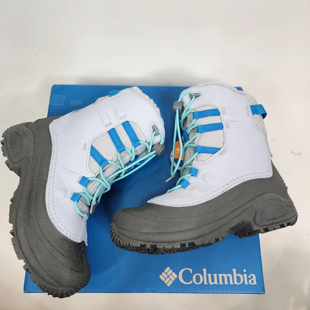 Columbia Bugaboot Celsius Snow Boots Youth 4 Gray Blue Waterproof 400g Insulated